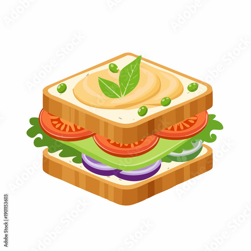Deliciously Crafted Sandwich with Fresh Vegetables and Spread