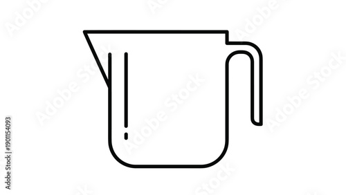 Simple minimalist line art illustration of a kitchen measuring cup or jug, essential for precise cooking and baking.