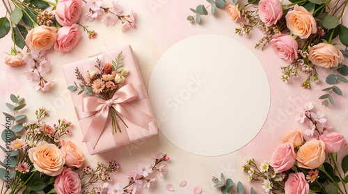 Elegant floral frame with gift