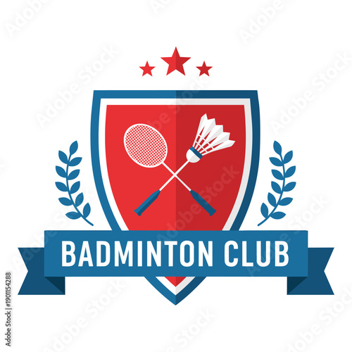 Badminton Club Shield Emblem with Rackets