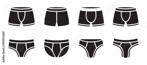 Set of male underwear icons vector illustration collection of various men's undergarments in silhouette style