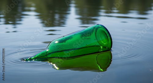 Green glass bottle floats gently