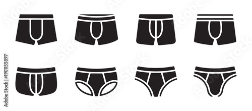 Set of male underwear icons vector illustration collection of various men's undergarments in silhouette style