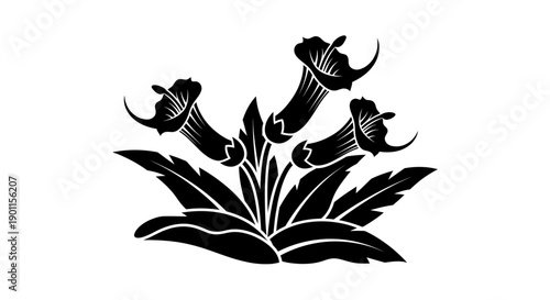 Black Silhouette Cannabis Leaves and Buds Isolated on White