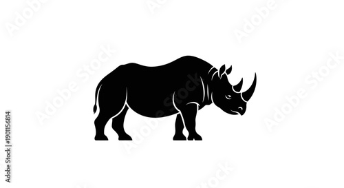 Black Rhinoceros Silhouette Isolated on White Background