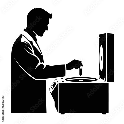 DJ Mixing Music on Turntable with Speaker Isolated on White
