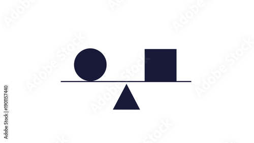 Demonstrating a concept of balance and weight distribution with a simple circle and square resting on a triangular fulcrum.