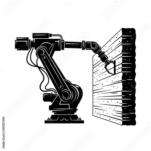 Robotic Arm Welding Metal Sheet with Precision vector icon