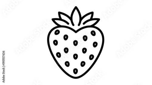 Simple black outline illustration of a single strawberry, representing fresh fruit, healthy eating, and natural ingredients.