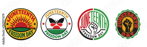 Juneteenth Freedom Day Typographic Seal with Raised Fist Vector