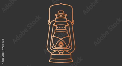 Vintage kerosene lantern icon, rendered in a warm metallic gradient outline with a glowing flame, symbolizing traditional light and cozy ambiance on a dark background.