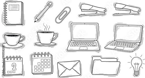 Office supplies and gadgets on a desk in a modern workspace environment