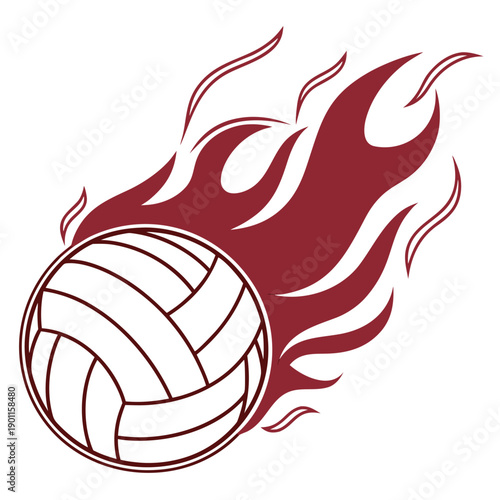 Red flame with a volleyball fire maroon
