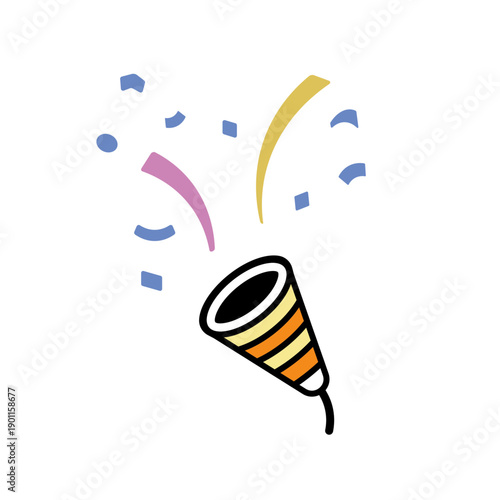 黄色とオレンジのの縞々模様のパーティークラッカー装飾イラスト