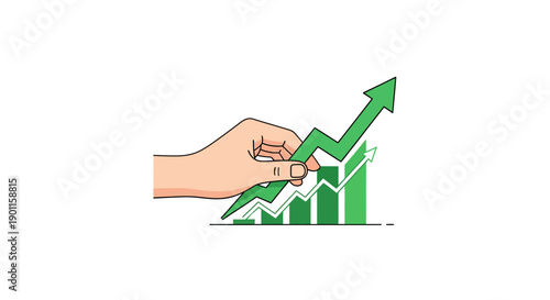 Hand holding a green rising arrow graph showing business growth and financial success.