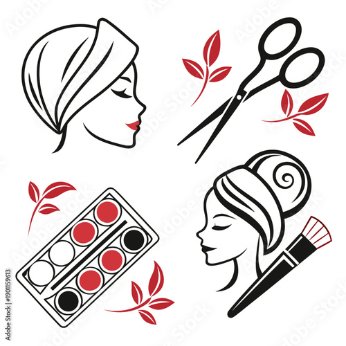 A beautiful woman artist holding brushes with stylish hair and glamorous makeup illustration
