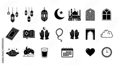 Elegant set of Islamic and Ramadan symbols, perfect icons for festive cultural celebrations