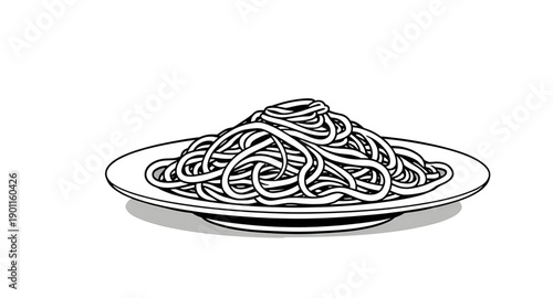 noodles, pasta, food, dish, meal, plate, cuisine, asian, italian, ramen, spaghetti, dining, restaurant, kitchen, tasty, delicious, savory, comfort, carb, fresh, hot, handdrawn, sketch, doodle, outline