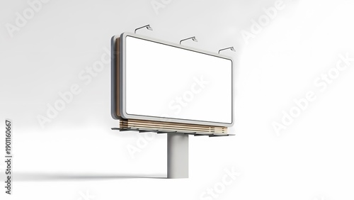 Blank outdoor billboard with lights on cloudy day