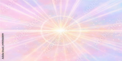 Bright blue abstract vector background with a sunny burst of light and glowing rays creating a celestial sky pattern for a summer wallpaper design