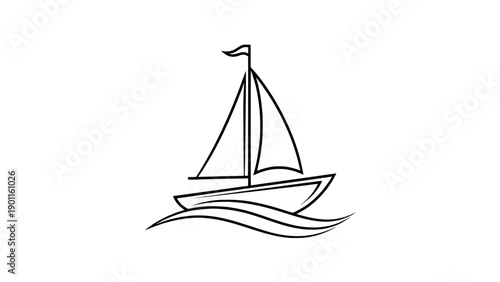 Minimalist sailboat line art on single wave — nautical travel icon vector