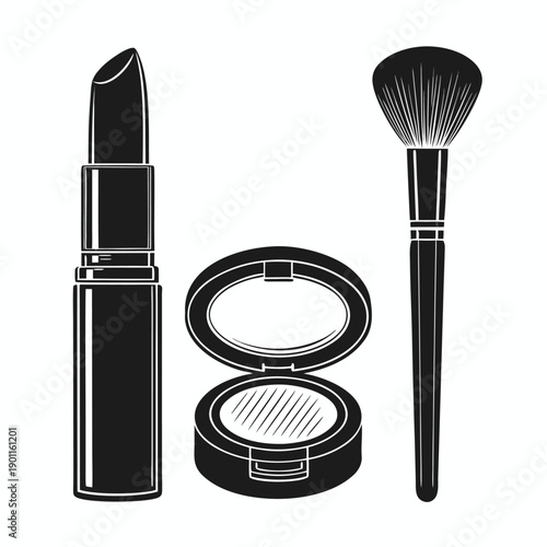 Makeup brushes and powder cosmetic set for beauty and facial care