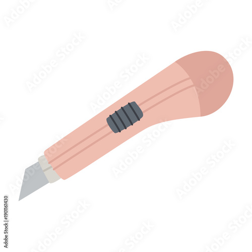 Hand drawn utility knife for paper cutting. Soft pastel flat vector illustration for stationery, craft tools, scrapbooking, DIY projects, packaging, office and school supplies.