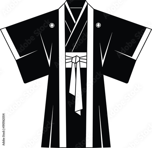 Traditional Japanese kimono robe silhouette vector illustration isolated on white background for Asian cultural festival and fashion design