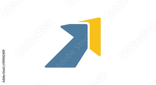 Geometric shapes in blue and yellow.