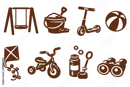 Kids Outdoor Toys Icon Set Childhood Play Vector Silhouettes