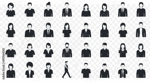 Collection of diverse people icons representing different genders and professions.