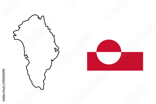Stylized Greenland Map and Greenlandic Flag Icon Set. Vector Image.