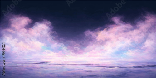 A dramatic time lapse of storm clouds over the sea at sunset creates a beautiful abstract landscape where orange and blue light meet the horizon in a summer heaven