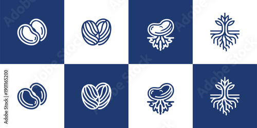 Icon Set Vector of 4 Organic Seed and Growth Logos