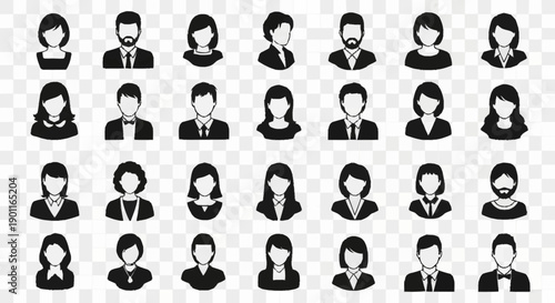 Collection of Diverse Professional People Icons Silhouette.