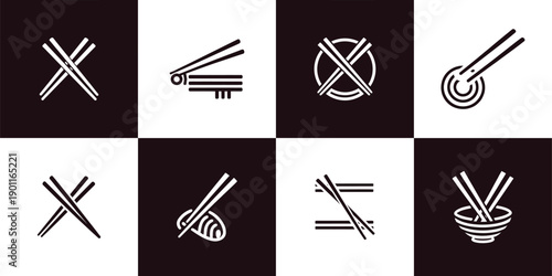 Icon Set Vector of 8 Chopsticks Rules and Asian Food Etiquette