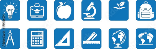 Icons of Education: A collection of educational icons, designed in a sleek and modern style, representing various aspects of learning and knowledge.