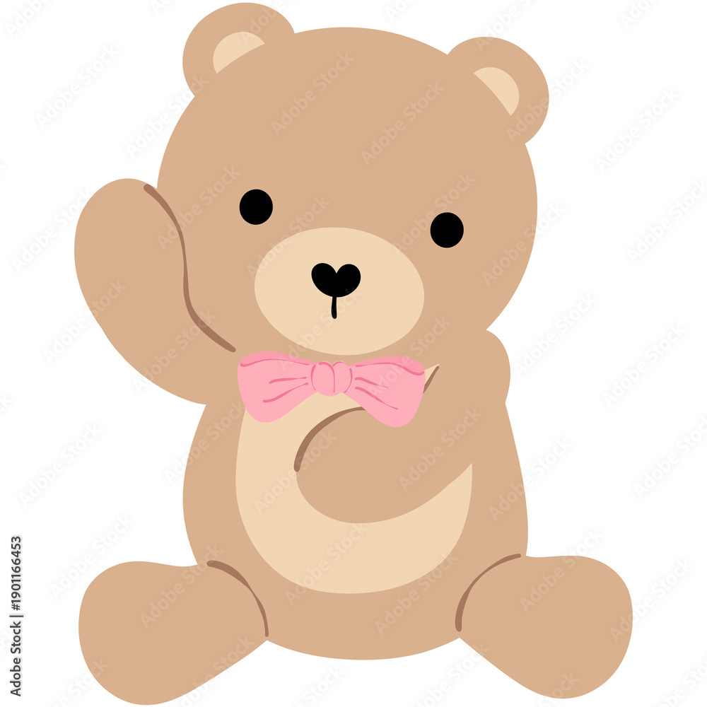 Obraz premium Cute Teddy Bear Illustration with Pink Bow