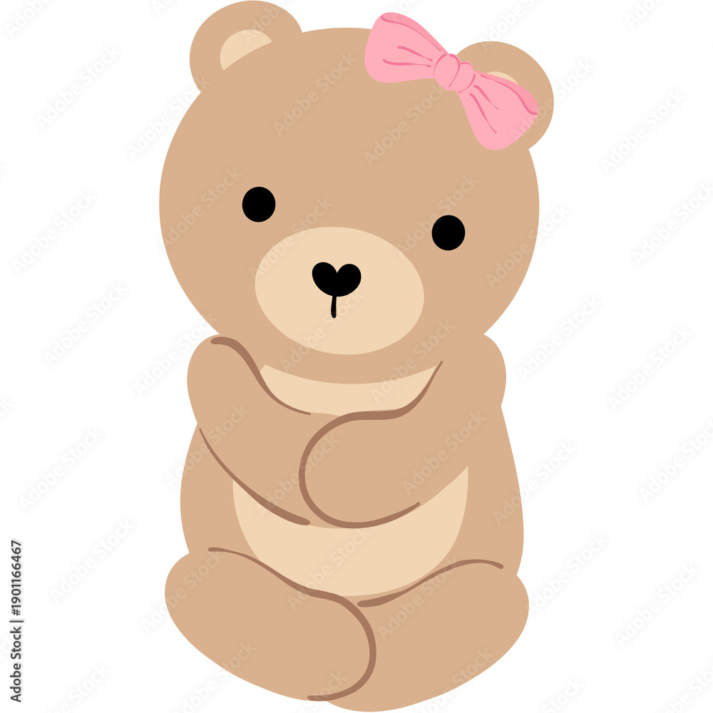 Fototapeta premium Cute Teddy Bear Illustration with Pink Bow