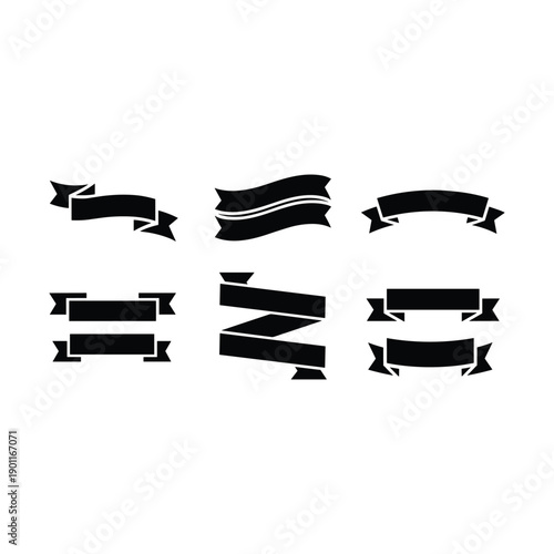 Black ribbons and banners with tails vector illustration isolated on white background.