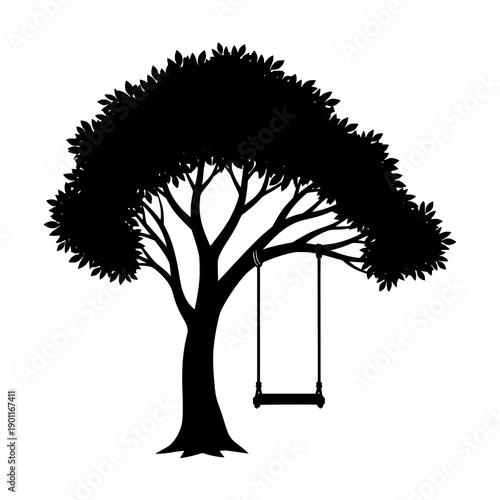 Tree with swing black silhouette vector illustration