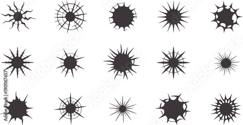 Black and abstract spiked circular patterns