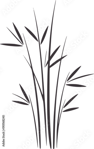 Minimalist black bamboo stalks leaves