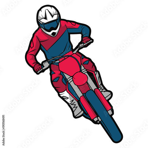 Cartoon Motocross Rider Illustration on Dirt Bike in Action
