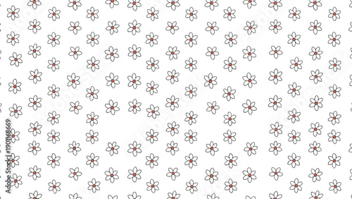 Delicate seamless pattern composed of numerous small, simplistic flowers with tiny red centers, creating a charming and subtle background.