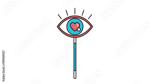Whimsical icon depicting an eye with a heart in its pupil, mounted on a stick like a magical wand, symbolizing love and vision.