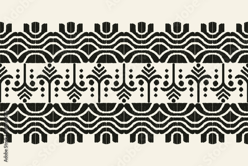 Traditional Ethnic ikat motif fabric pattern with geometric elements.African Ikat Embroidery: Ethnic Pattern on a Cream Background Wallpaper. Abstract vector illustration.Texture, frame, decoration.