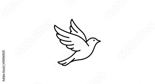 Simple Line Drawing of a Dove Flying.
