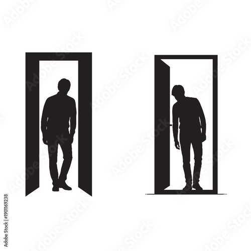 Person Standing in Dark Doorway Silhouette – Fear, Uncertainty, Anxiety, Unknown Concept