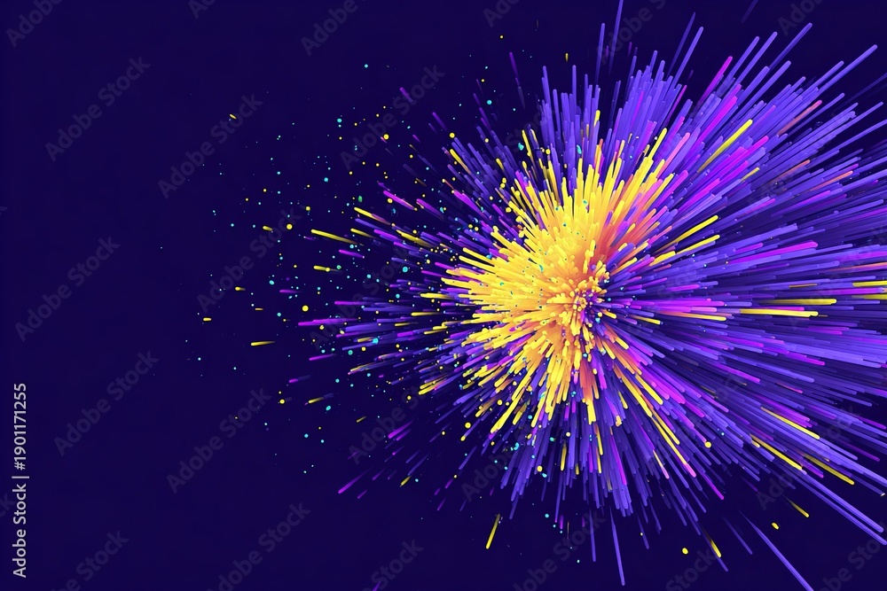 Fototapeta premium Colorful explosion of light and energy in a dark background creates dynamic visual effect for art or design projects